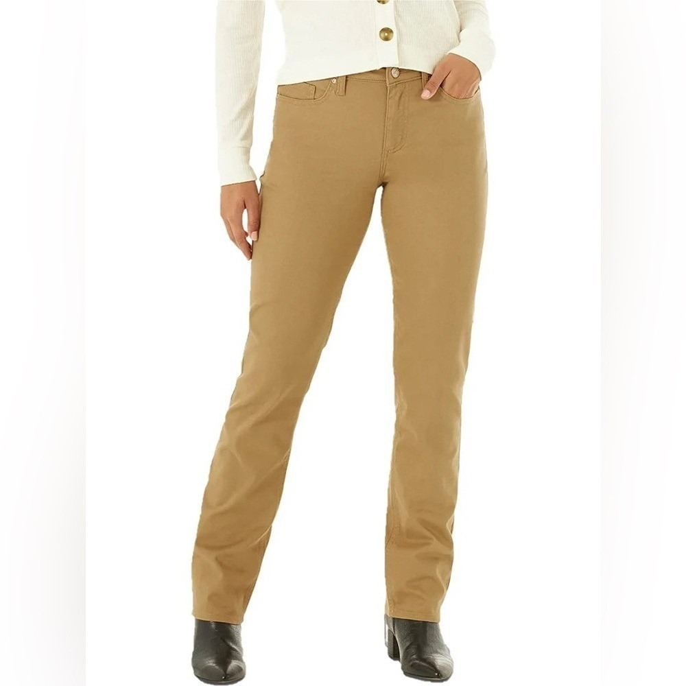 Lee Women's 12 Medium Straight Leg Pants Khaki Tan Legendary Mid Rise Stretch
